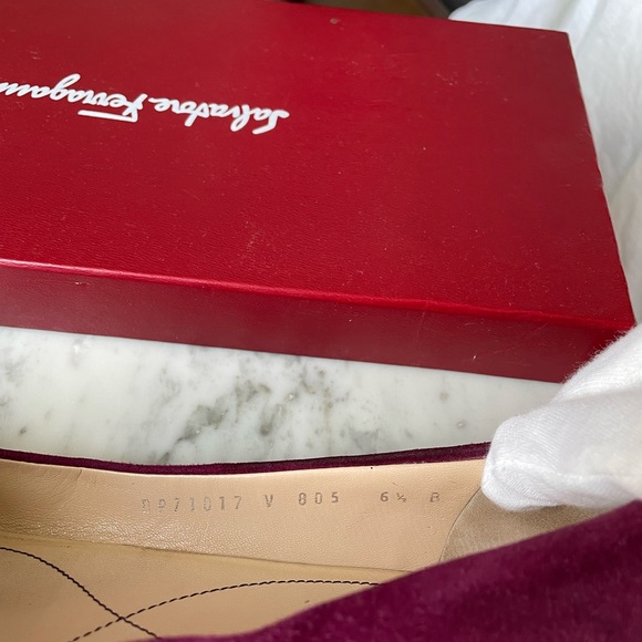 Salvatore Fraggamo flats, burgundy/purple suede, 6.5, gently used, silver hard - Picture 6 of 11